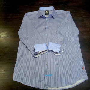 English Laundry Flip Cuff Button Down Shirt Men’s XL Blue Purple White Striped